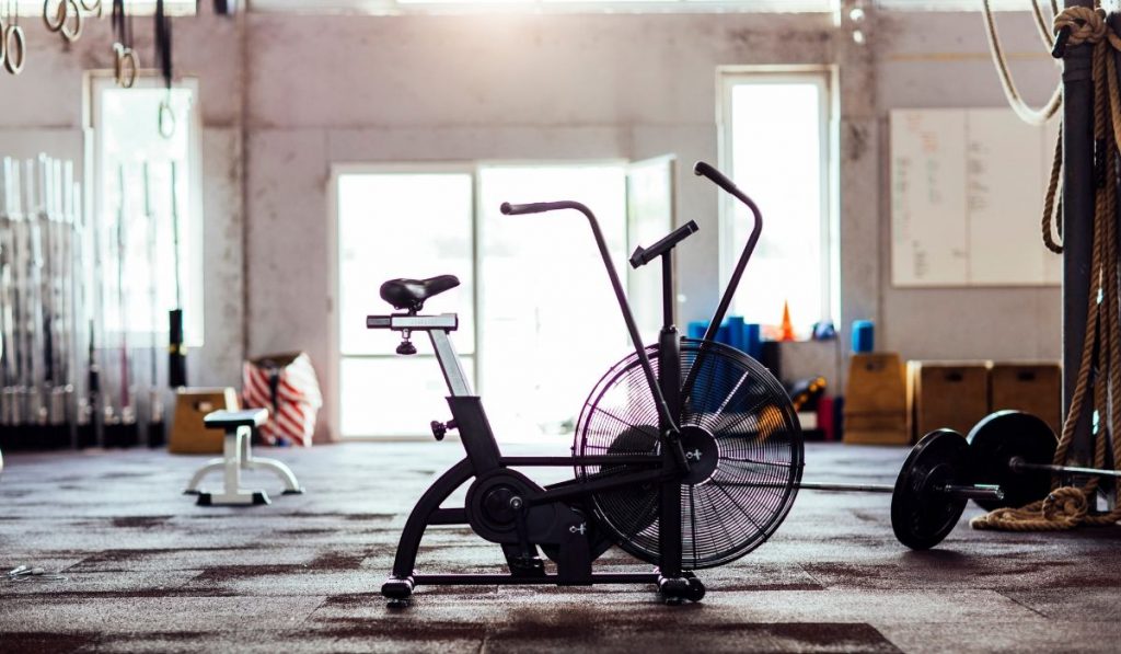 stationary bike stored in an indoor location