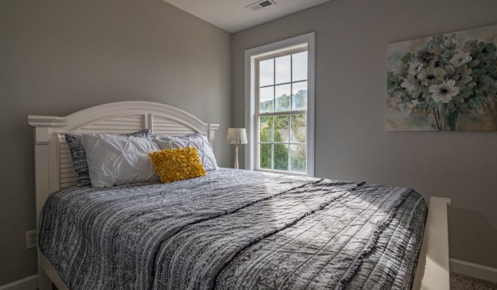 gray and white bedroom
