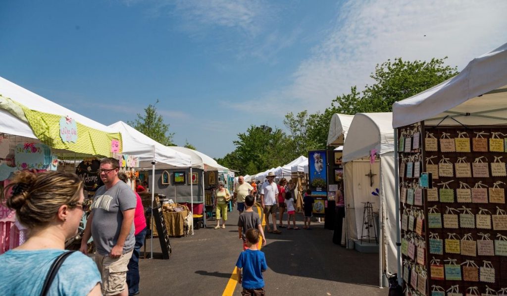 art stands and food stalls at the Festival of the Arts