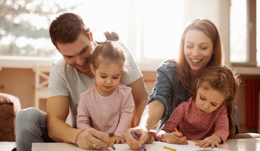 complete family enjoying each others company