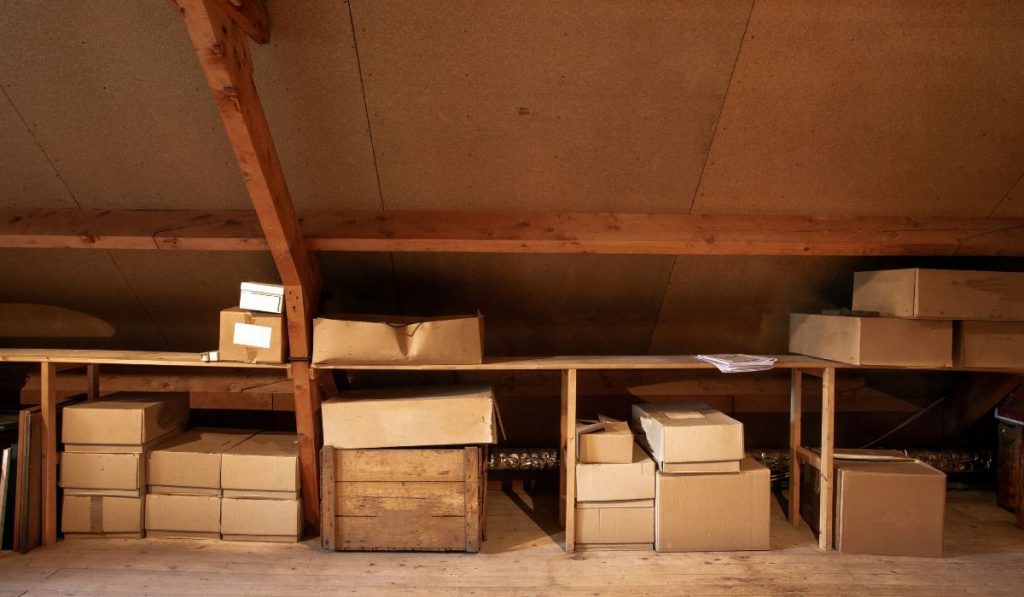 boxes stored in the attic for moving
