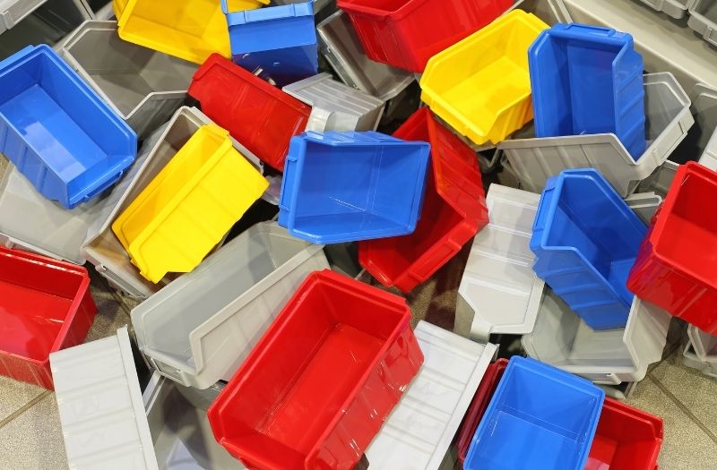 bunch of colorful plastic bins