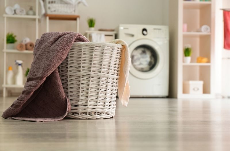 hamper basket in the laundry room