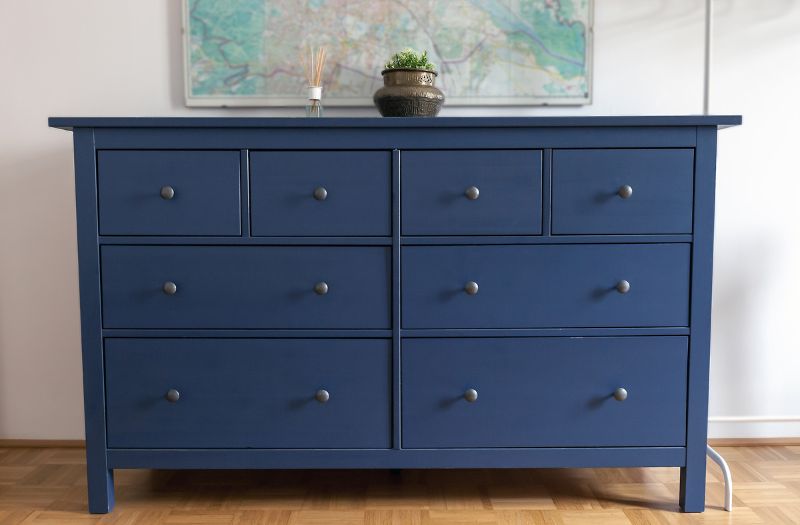 blue dresser in the room