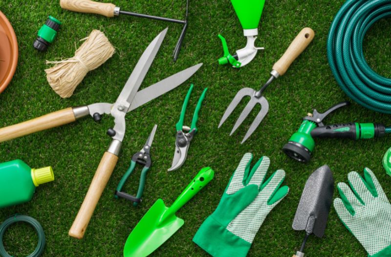 garden tools on the grass
