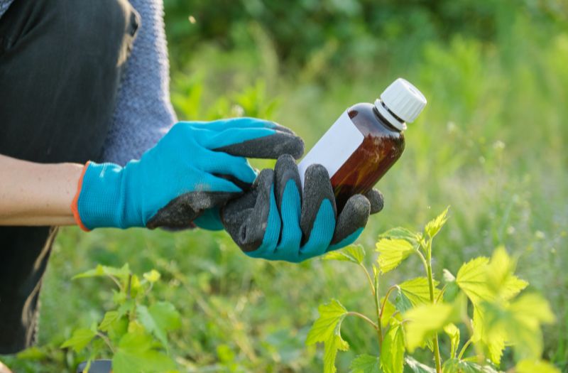 gardener holding a bottle of garden chemical
