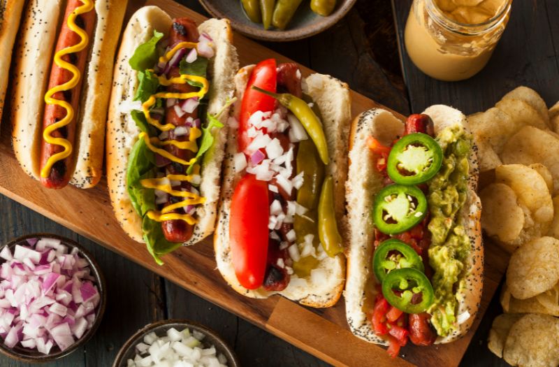 different flavors of a savory hot dogs