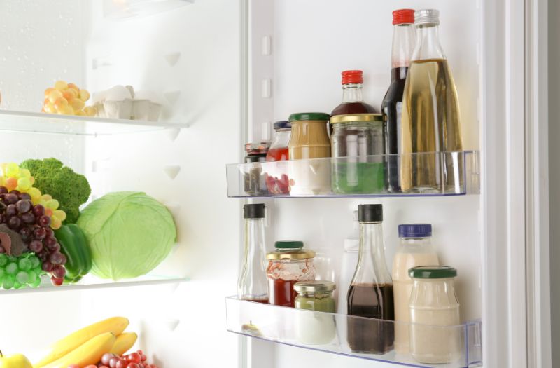 closed glass bottles in the fridge