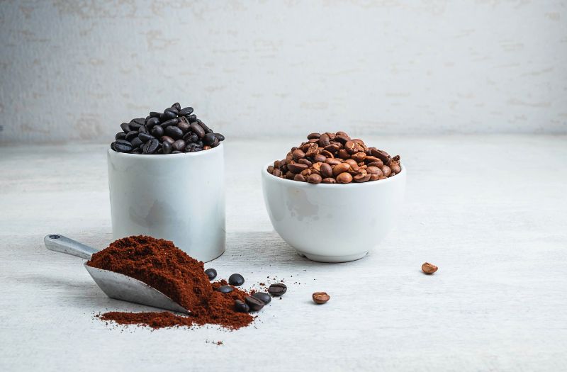 coffee beans and coffee grounds