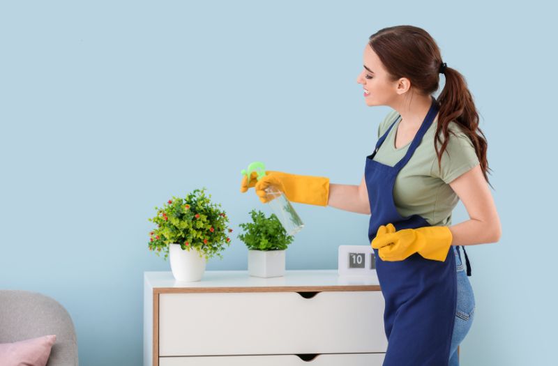 woman doing chores in her house