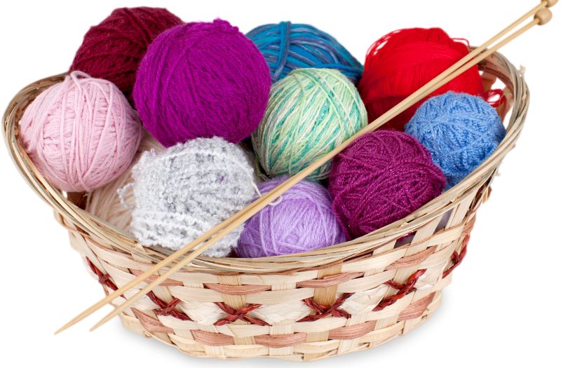 basket full of ball yarns for knitting
