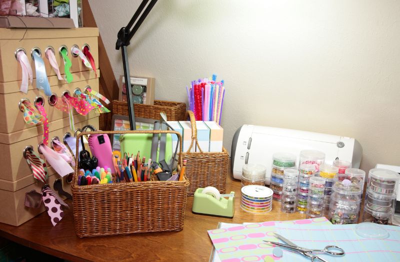 crafting supplies neatly stored on a desk