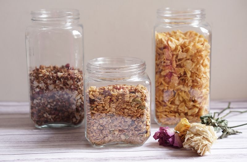 cereals and oats in a clear container
