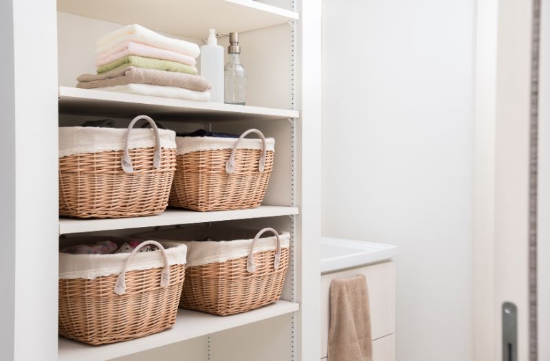 basket containers in the bathroom