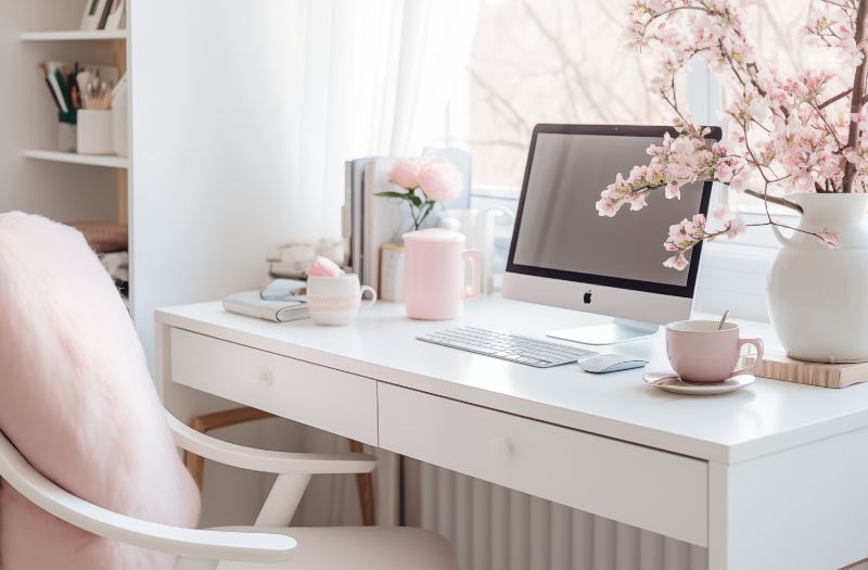 cute and simple office setup with a table drawer