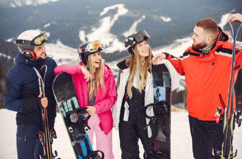 group of friends hanging out after skiing