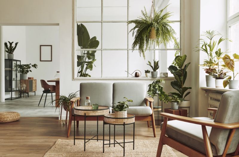 staged home with real plants